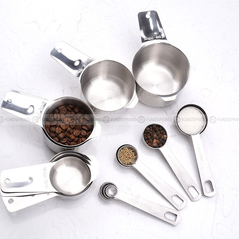 Stainless Steel Measuring Set: 16-Piece Precision Spoons and Cups Kit Stainless Steel Measuring Set: 16-Piece Precision Spoons and Cups Kit