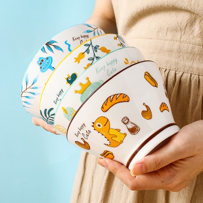 Dino Delight Ceramic Dinner Bowls - Whimsical Hat Shape, 5'' Dino Delight Ceramic Dinner Bowls - Whimsical Hat Shape, 5''