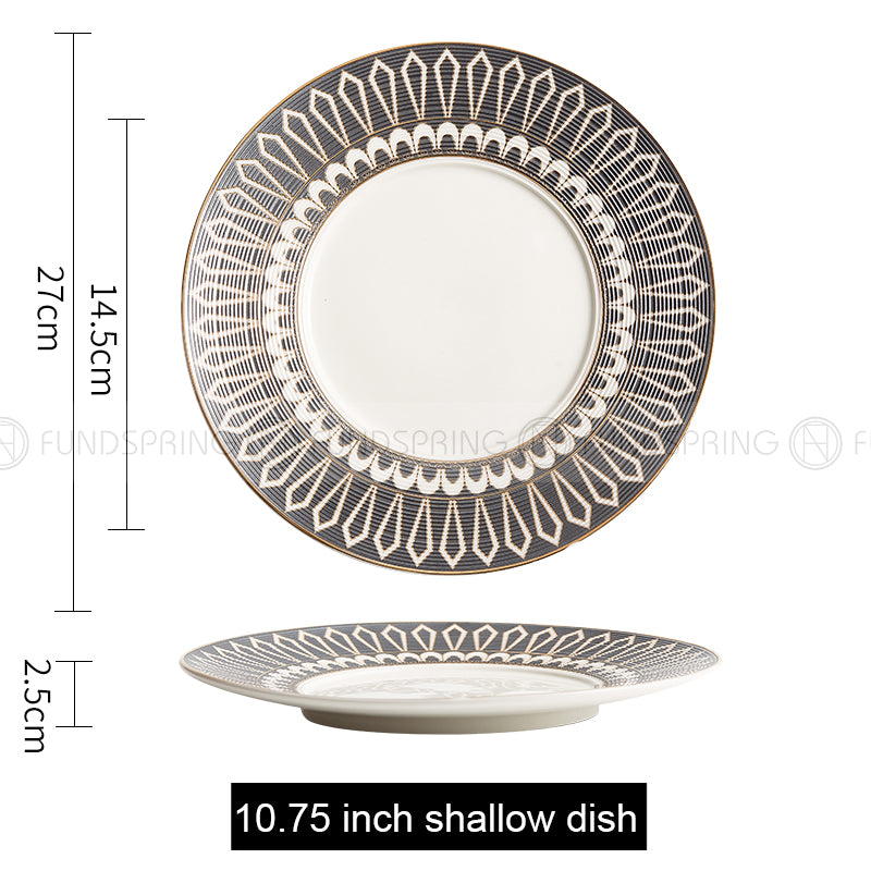 Nordic White-grey-gold Dinner Plate Weiss Series Ceramic Electroplating Shallow Plate Nordic White-grey-gold Dinner Plate Weiss Series Ceramic Electroplating Shallow Plate