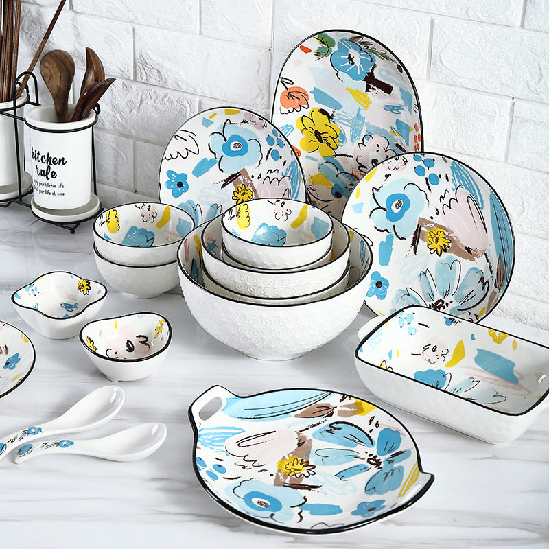 Hand-Drawn Doodle Ceramic Bowls and Plates - Household Dinnerware Hand-Drawn Doodle Ceramic Bowls and Plates - Household Dinnerware