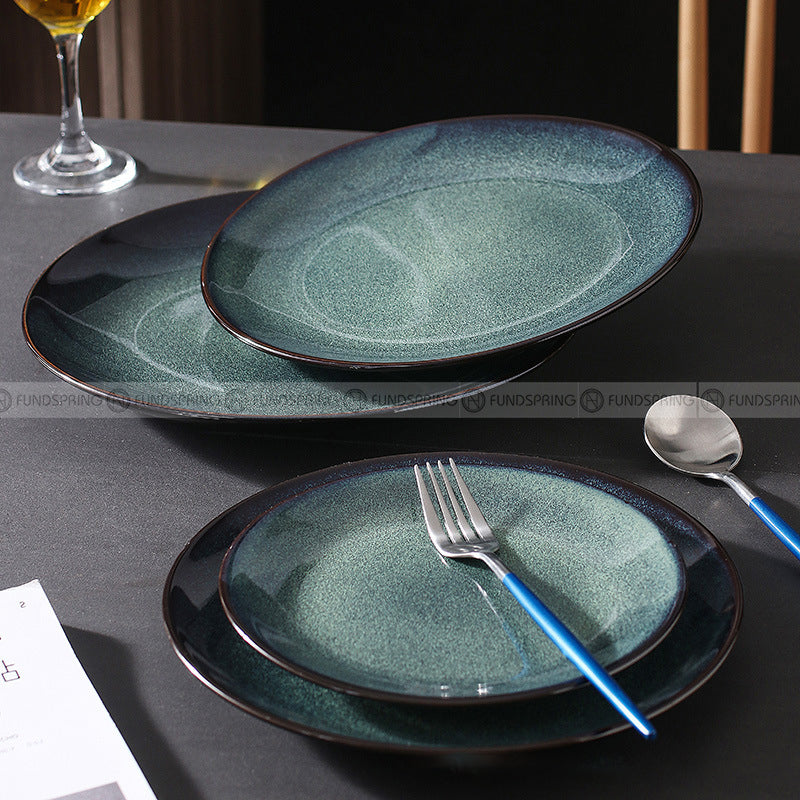 Kiln Glazed Ceramic Tableware Flat Plate Shallow Plate Dinner Plate Kiln Glazed Ceramic Tableware Flat Plate Shallow Plate Dinner Plate
