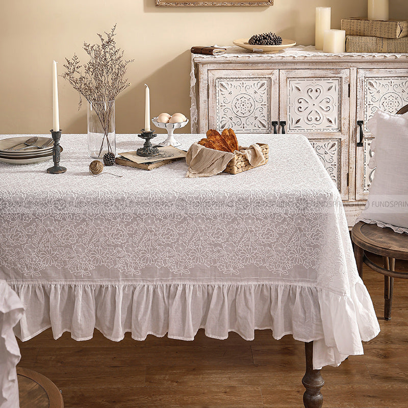 Lucerne Tablecloth Light Luxury Desk Cover White Lace Dining Table Cloth