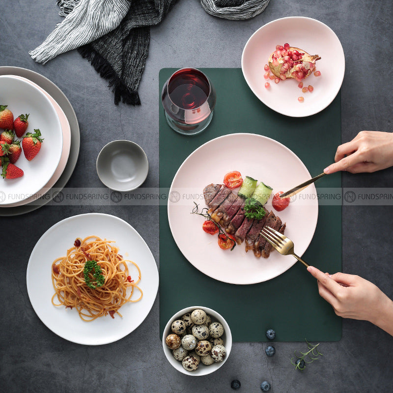 Nordic Morandi Matte Dinnerware Pink/White/Grey Ceramic Tableware Set Nordic Morandi Matte Dinnerware Pink/White/Grey Ceramic Tableware Set