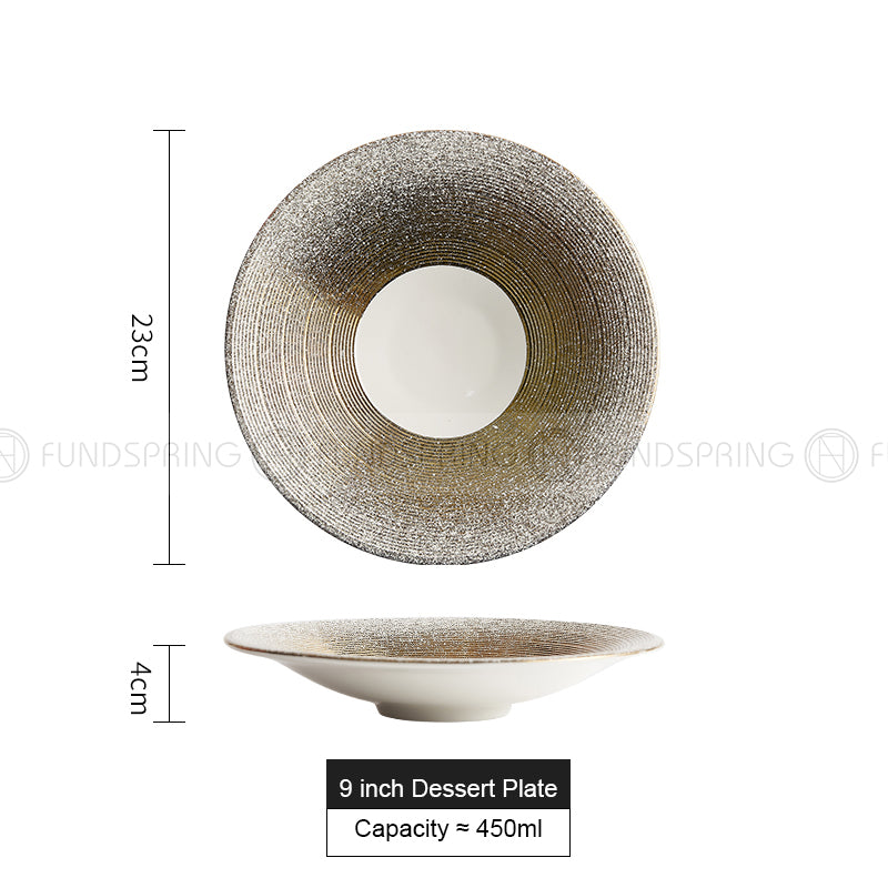 Designer Dinnerware Weiss Series Ceramic White/Golden Bowls Plates Designer Dinnerware Weiss Series Ceramic White/Golden Bowls Plates
