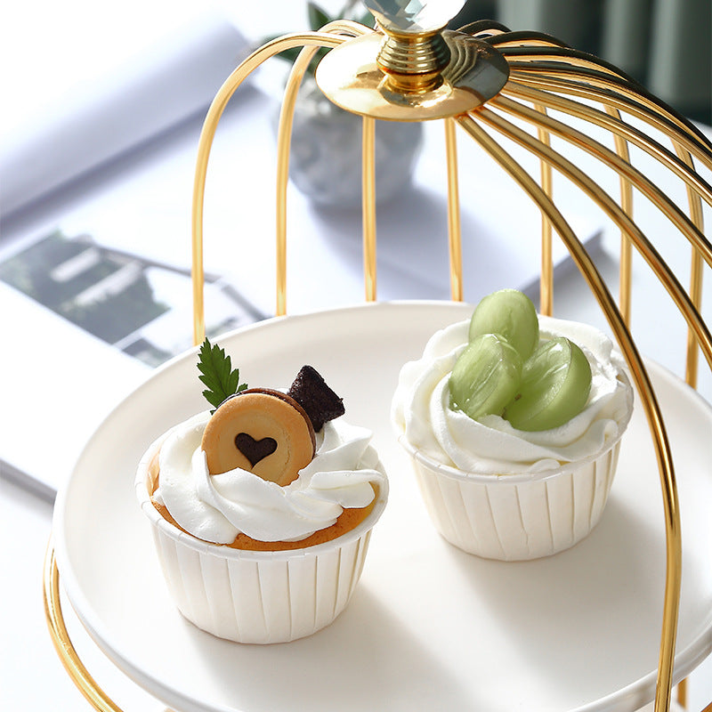 Ceramic Cake and Dessert Table Stand in the Form of a Birdcage Display Shelf for Afternoon Tea Ceramic Cake and Dessert Table Stand in the Form of a Birdcage Display Shelf for Afternoon Tea