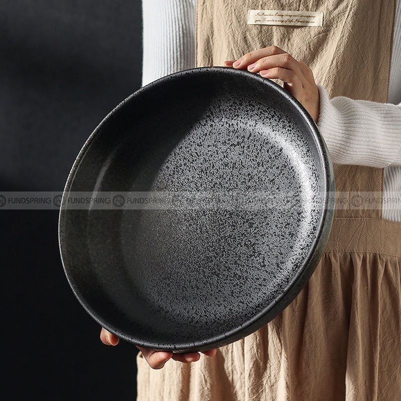 Ceramic Round Serving Bowl Wide Shallow Bowl Black Matte Bowl Ceramic Round Serving Bowl Wide Shallow Bowl Black Matte Bowl