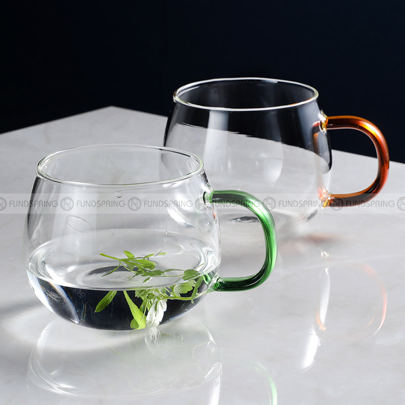 Transparent Glass Ware Set Heat Resistant Mugs With Colorful Handle Transparent Glass Ware Set Heat Resistant Mugs With Colorful Handle