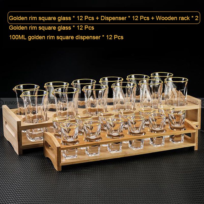 Crystal Glass Wine Dispenser Set Chinese Baijiu Cups with Scale and Wooden Rack Crystal Glass Wine Dispenser Set Chinese Baijiu Cups with Scale and Wooden Rack