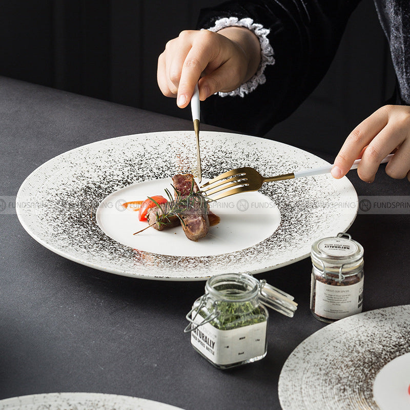 Designer Dinnerware Collection Weiss Series Ceramic White/Sliver Plate Designer Dinnerware Collection Weiss Series Ceramic White/Sliver Plate