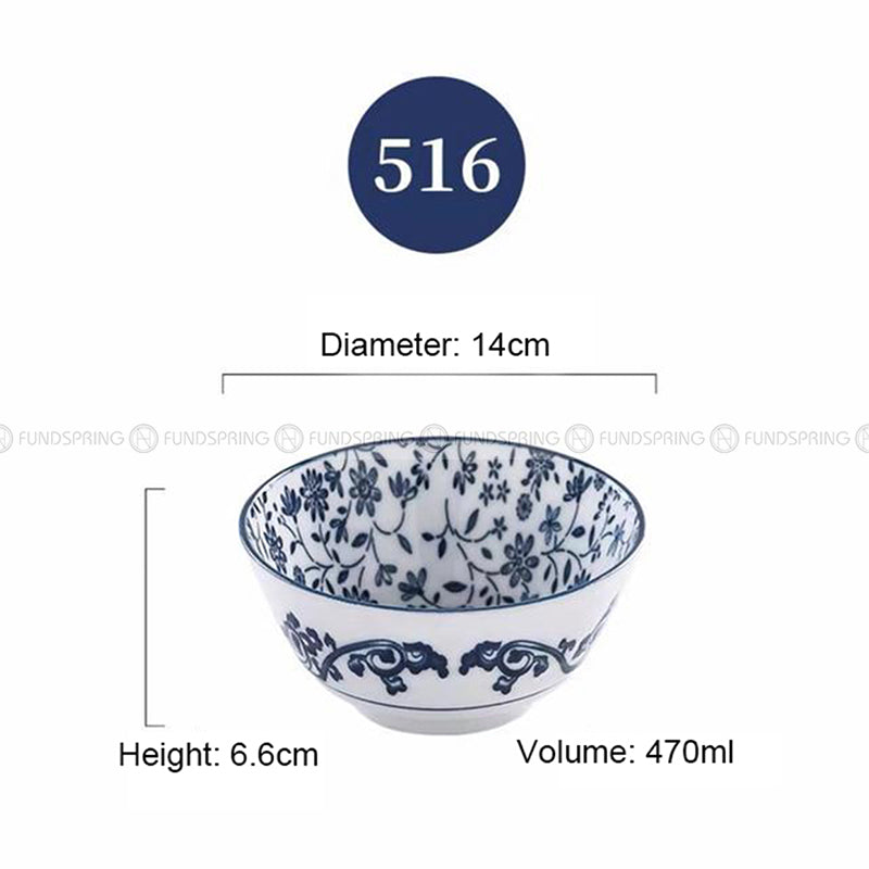 Japanese Blue and White Ceramic Bowl Underglazed 5.5" Bowl Set of 4 Japanese Blue and White Ceramic Bowl Underglazed 5.5" Bowl Set of 4