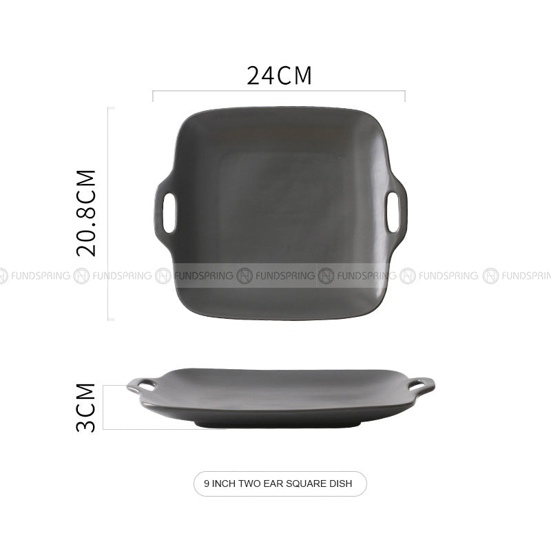 Japanese Matte Binaural Dinner Plate Nordic Square Dou-handle Baking Plate 7" Japanese Matte Binaural Dinner Plate Nordic Square Dou-handle Baking Plate 7"
