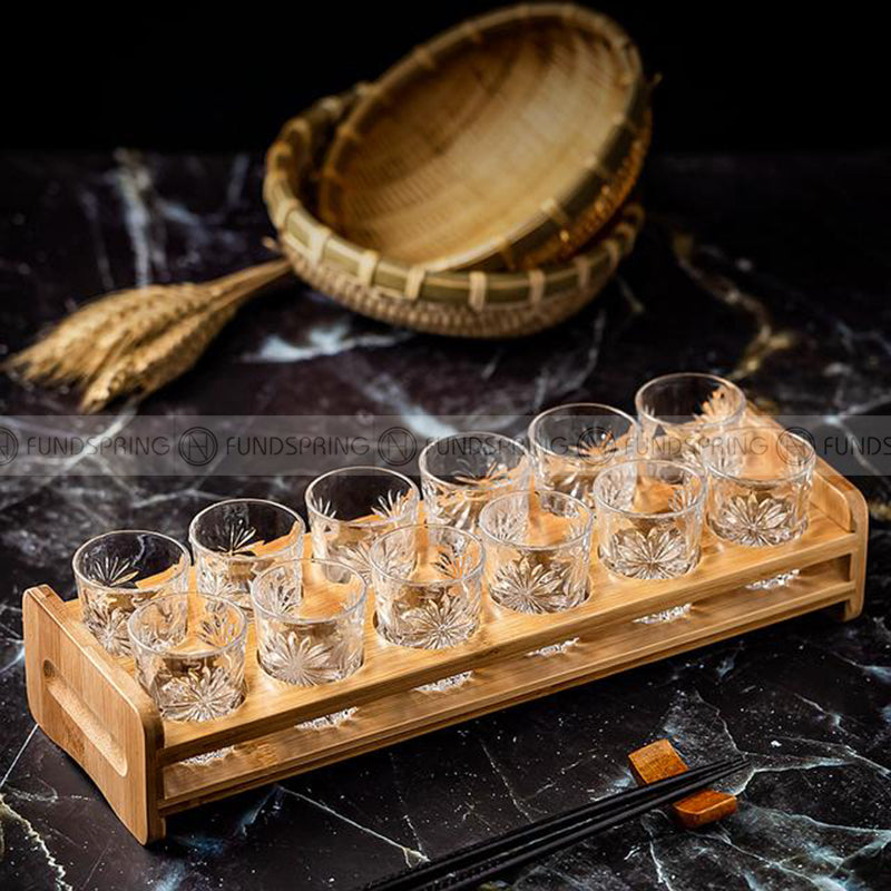 Carved Glass Tumbler Household Wine Glass Spirit Glass Set with Cup Rack Carved Glass Tumbler Household Wine Glass Spirit Glass Set with Cup Rack