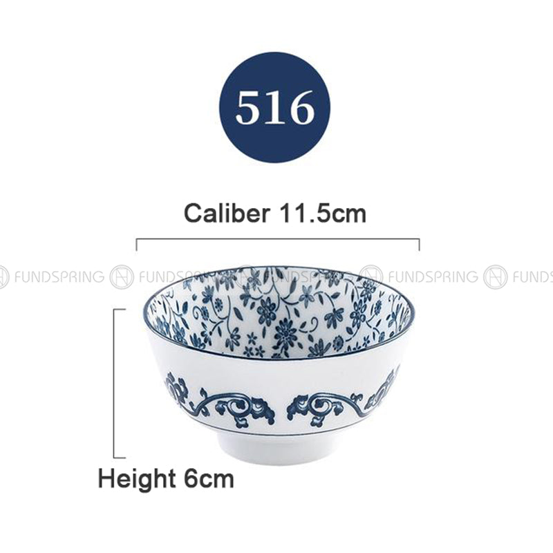 Blue and White Under Glazed Ceramic Bowl Japan Style 4.5" Set of 4 Blue and White Under Glazed Ceramic Bowl Japan Style 4.5" Set of 4