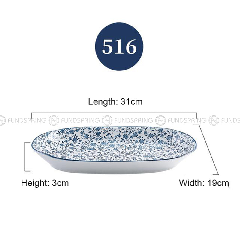 Japanese Blue and White Under-glazed Ceramic Oval Platter 12" Set of 2 Japanese Blue and White Under-glazed Ceramic Oval Platter 12" Set of 2