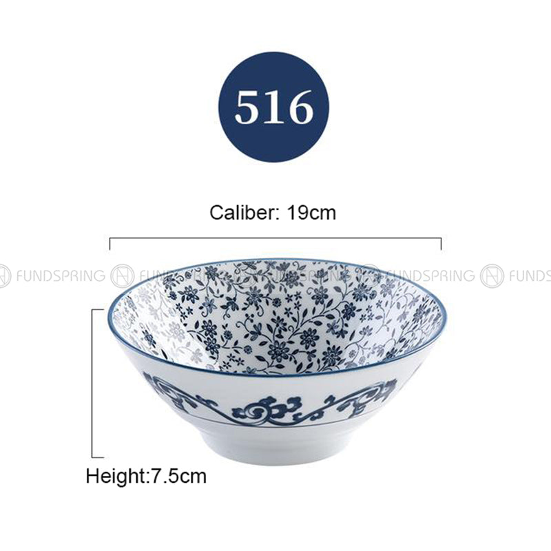 Blue and White Under Glazed Ceramic Bowl Japan Style 7.5" Set of 4 Blue and White Under Glazed Ceramic Bowl Japan Style 7.5" Set of 4