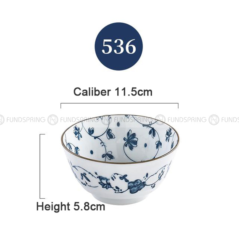 Blue and White Under Glazed Ceramic Bowl Japan Style 4.5" Set of 4 Blue and White Under Glazed Ceramic Bowl Japan Style 4.5" Set of 4