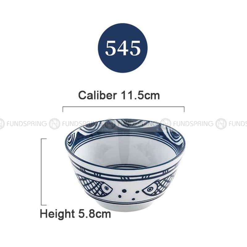 Blue and White Under Glazed Ceramic Bowl Japan Style 4.5" Set of 4 Blue and White Under Glazed Ceramic Bowl Japan Style 4.5" Set of 4