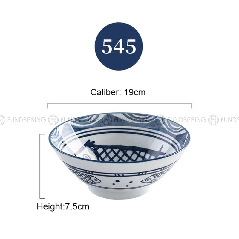 Blue and White Under Glazed Ceramic Bowl Japan Style 7.5" Set of 4 Blue and White Under Glazed Ceramic Bowl Japan Style 7.5" Set of 4
