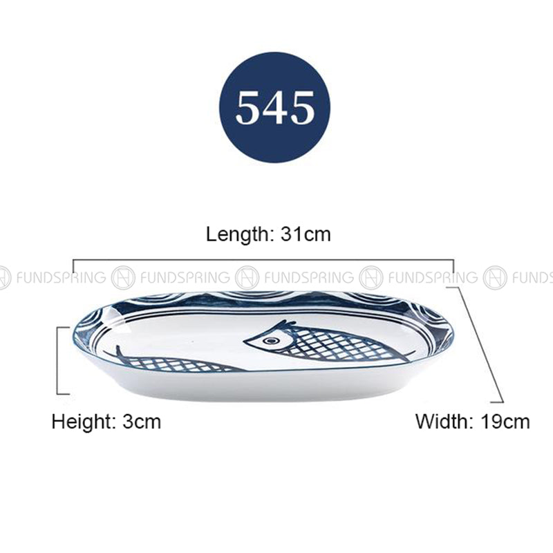 Japanese Blue and White Under-glazed Ceramic Oval Platter 12" Set of 2 Japanese Blue and White Under-glazed Ceramic Oval Platter 12" Set of 2