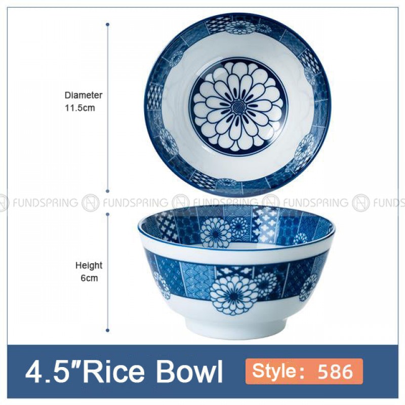 Blue and White Under Glazed Ceramic Bowl Japan Style 4.5" Set of 4 Blue and White Under Glazed Ceramic Bowl Japan Style 4.5" Set of 4