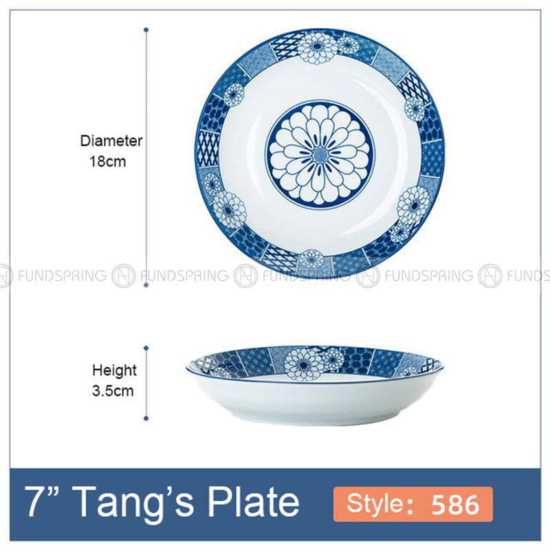 Japanese Blue and White Ceramic Deep Plates Pasta Bowl 7" Set of 4 Japanese Blue and White Ceramic Deep Plates Pasta Bowl 7" Set of 4