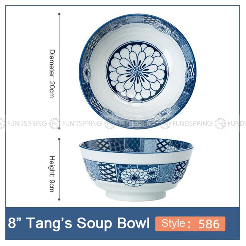 Japanese Blue and White Ceramic Soup Bowl Underglazed 8" Set of 2 Japanese Blue and White Ceramic Soup Bowl Underglazed 8" Set of 2