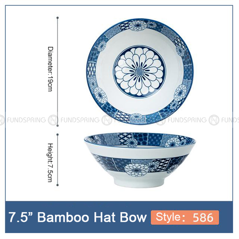 Blue and White Under Glazed Ceramic Bowl Japan Style 7.5" Set of 4 Blue and White Under Glazed Ceramic Bowl Japan Style 7.5" Set of 4