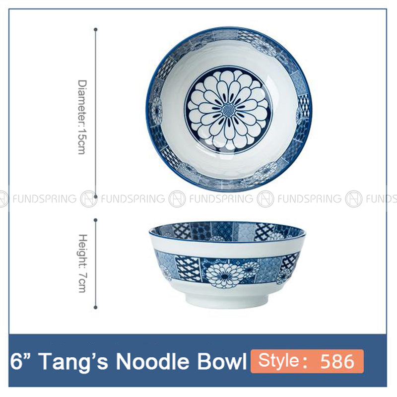 Blue and White Ceramic Bowl Under Glazed Japan Style 6" Bowl Set of 4 Blue and White Ceramic Bowl Under Glazed Japan Style 6" Bowl Set of 4