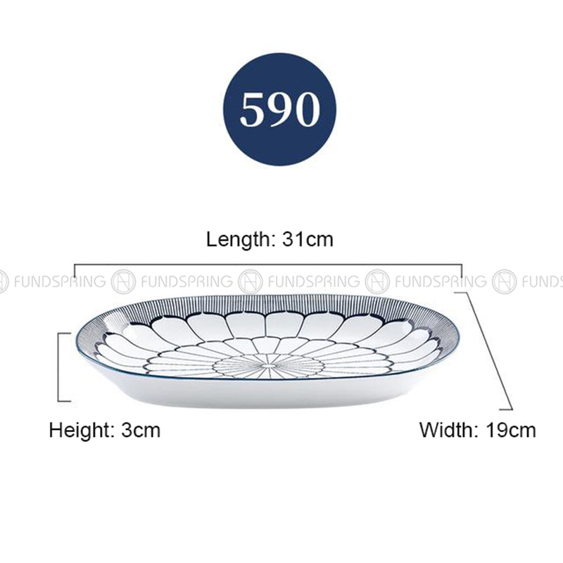 Japanese Blue and White Under-glazed Ceramic Oval Platter 12" Set of 2 Japanese Blue and White Under-glazed Ceramic Oval Platter 12" Set of 2