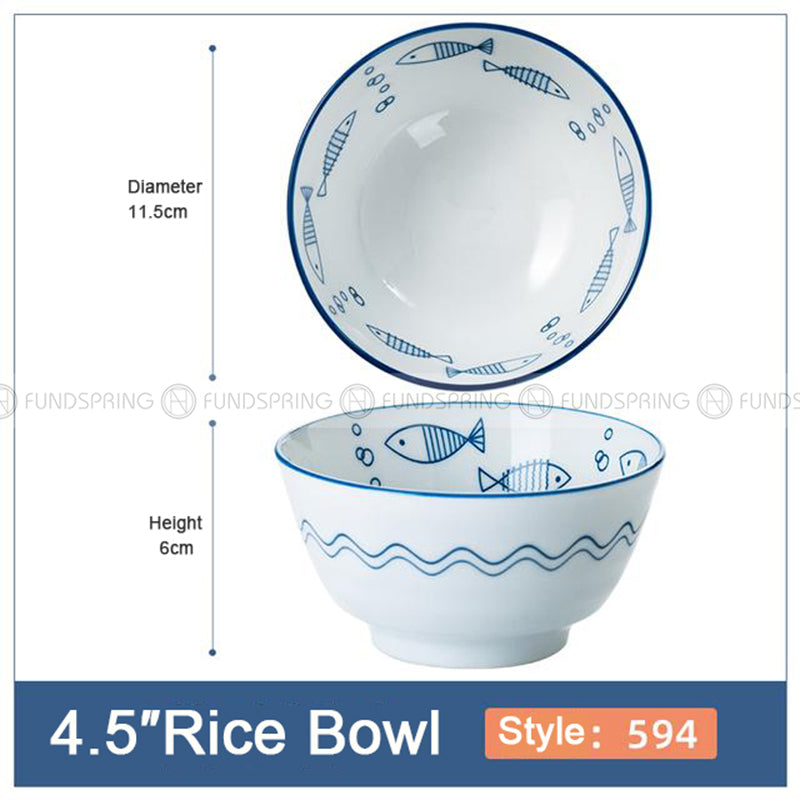 Blue and White Under Glazed Ceramic Bowl Japan Style 4.5" Set of 4 Blue and White Under Glazed Ceramic Bowl Japan Style 4.5" Set of 4