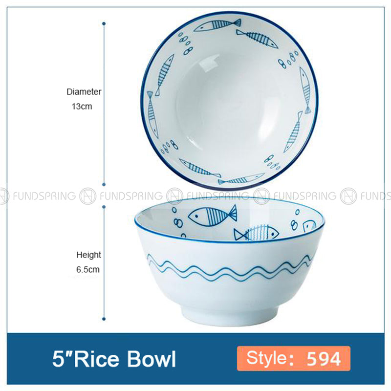 Blue and White Ceramic Bowl Under Glazed Bowl Japan Style 5" Set of 4 Blue and White Ceramic Bowl Under Glazed Bowl Japan Style 5" Set of 4