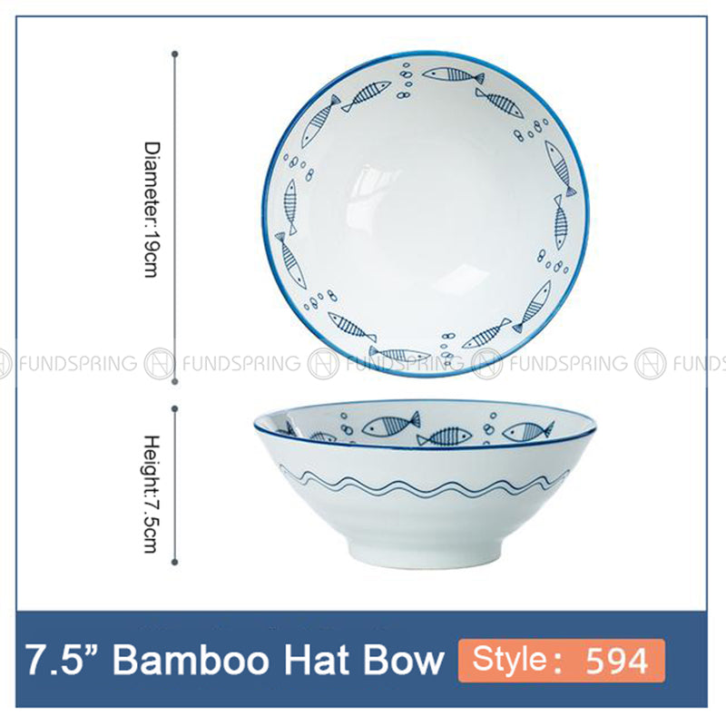 Blue and White Under Glazed Ceramic Bowl Japan Style 7.5" Set of 4 Blue and White Under Glazed Ceramic Bowl Japan Style 7.5" Set of 4