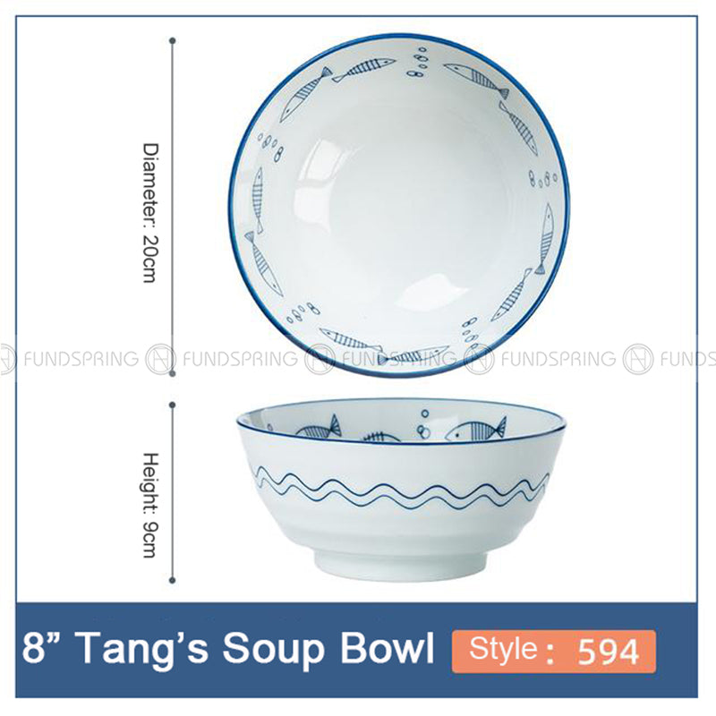 Japanese Blue and White Ceramic Soup Bowl Underglazed 8" Set of 2 Japanese Blue and White Ceramic Soup Bowl Underglazed 8" Set of 2
