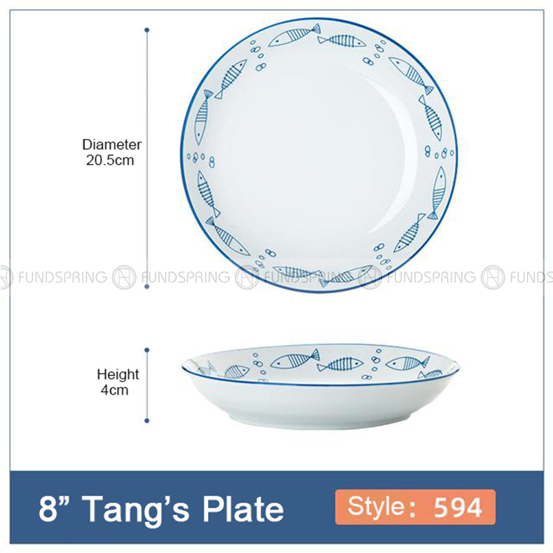 Japanese Blue and White Under-glazed Ceramic Deep Plates 8" Set of 4 Japanese Blue and White Under-glazed Ceramic Deep Plates 8" Set of 4