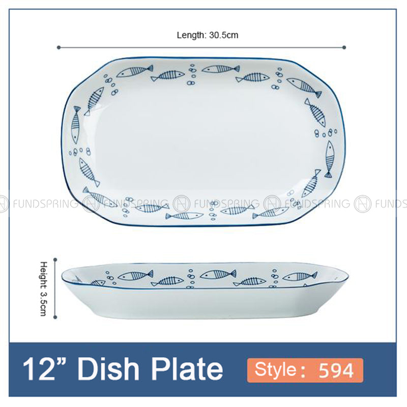Japanese Blue and White Under-glazed Ceramic Oval Platter 12" Set of 2 Japanese Blue and White Under-glazed Ceramic Oval Platter 12" Set of 2