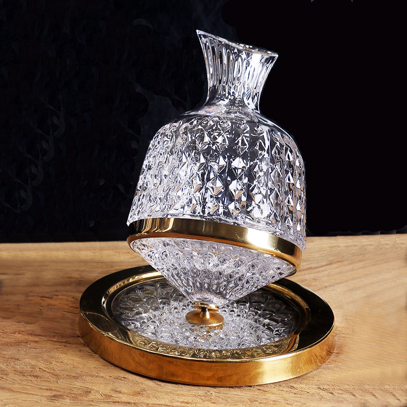 Crystal Gyro Rotating Decanter Tumbler Wine Aerator with Gold Rim 1500ML Crystal Gyro Rotating Decanter Tumbler Wine Aerator with Gold Rim 1500ML