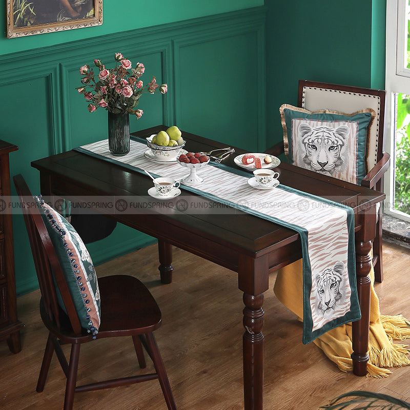 Jungle White Tiger Table Runner Rustic Strips Upholstery Desk Cover Jungle White Tiger Table Runner Rustic Strips Upholstery Desk Cover