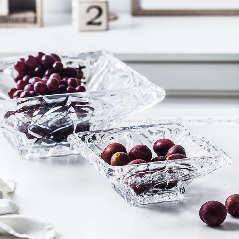Engraved Crystal Glass Fruit Plate Square Fruit Bowl Fruit Bucket Engraved Crystal Glass Fruit Plate Square Fruit Bowl Fruit Bucket