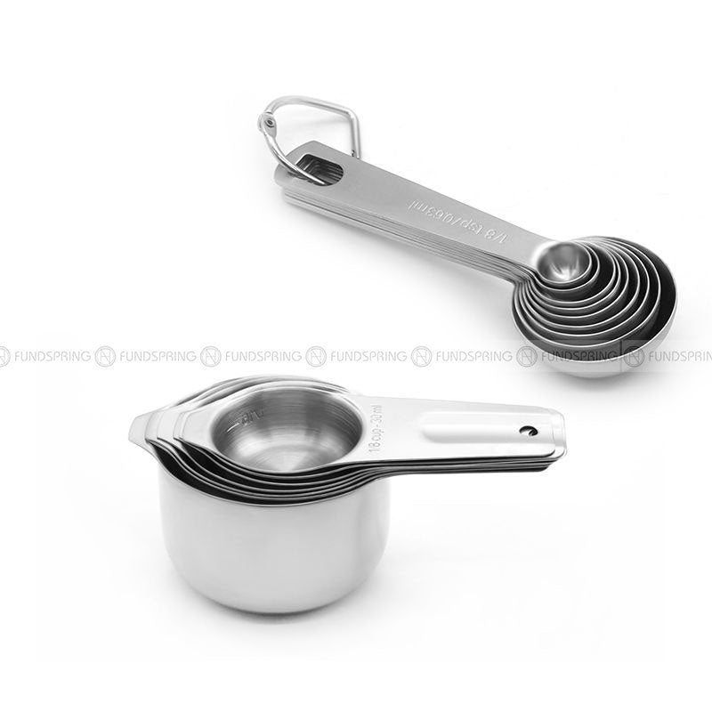 Stainless Steel Measuring Set: 16-Piece Precision Spoons and Cups Kit Stainless Steel Measuring Set: 16-Piece Precision Spoons and Cups Kit