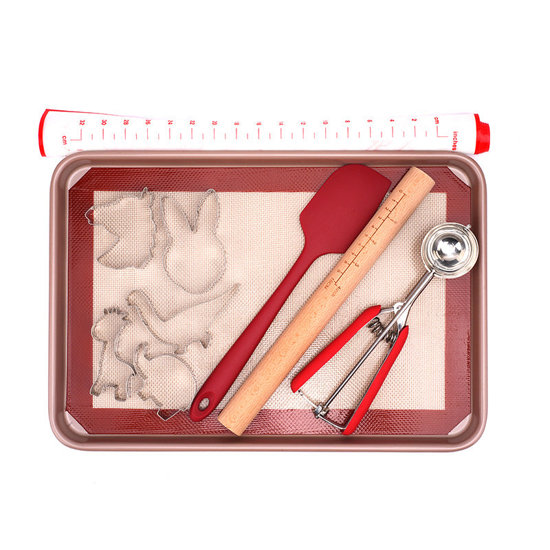 Baking Tool Set DIY Cookie Mould Bakeware Mat Pad Rolling Pin Scraper Baking Tool Set DIY Cookie Mould Bakeware Mat Pad Rolling Pin Scraper