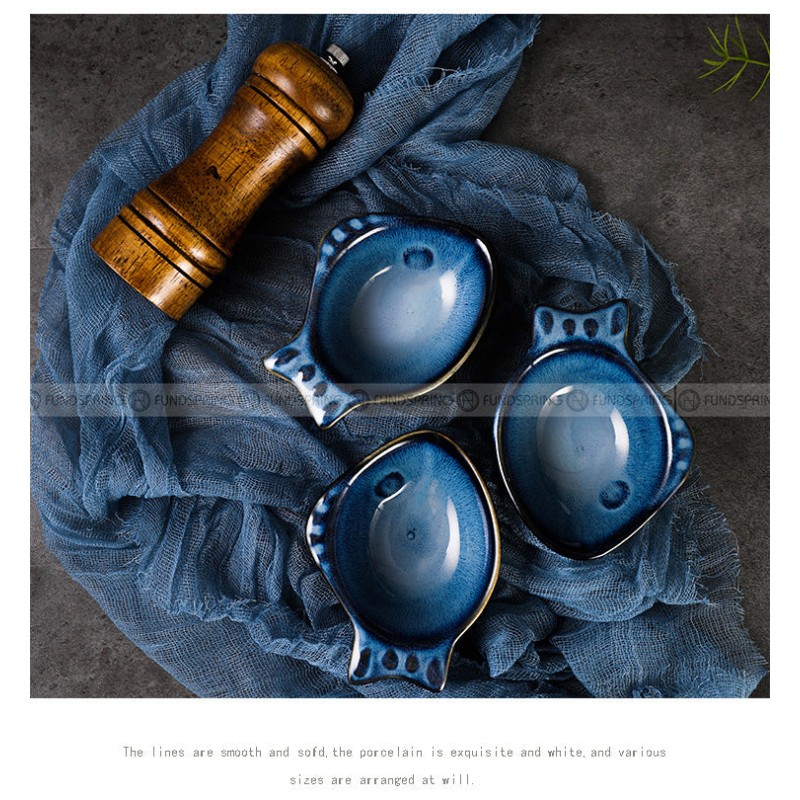 Blue Glaze Ceramic Seasoning Dish Small Fish-shape Dipping Saucer Blue Glaze Ceramic Seasoning Dish Small Fish-shape Dipping Saucer