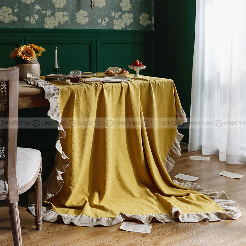 Combe Tablecloth Vintage Farmhouse Table Cover Lotus Leaf Tablecloth Combe Tablecloth Vintage Farmhouse Table Cover Lotus Leaf Tablecloth