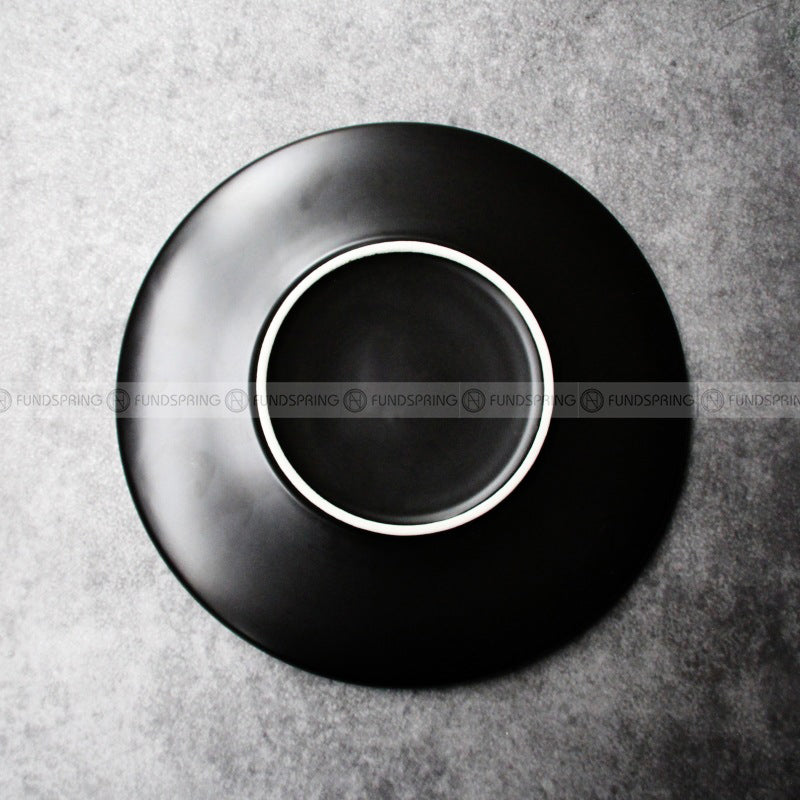 Ceramic Shallow Dish Round Frosted Matte Black And White Salad Plate 8" Ceramic Shallow Dish Round Frosted Matte Black And White Salad Plate 8"