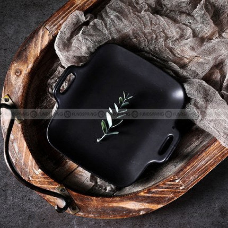 Japanese Matte Binaural Dinner Plate Nordic Square Dou-handle Baking Plate 7" Japanese Matte Binaural Dinner Plate Nordic Square Dou-handle Baking Plate 7"