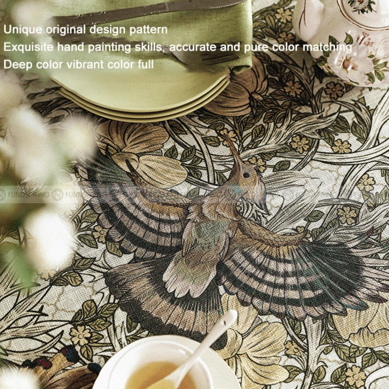 Hoopoe Tablecloth Vintage Tablecloth Thickened Spun Linen Table Cover Hoopoe Tablecloth Vintage Tablecloth Thickened Spun Linen Table Cover