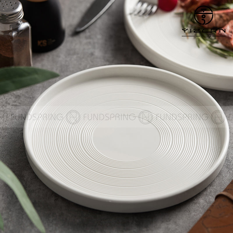 Nordic Ceramic Dinnerware Weiss Series White Plate With Edge