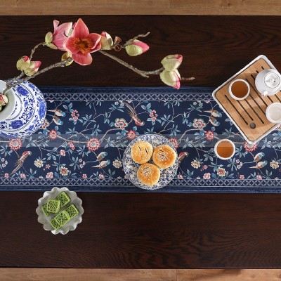 Lanruoting Table Runner Chinese Tea Table Runner Blue Long Table Cover Lanruoting Table Runner Chinese Tea Table Runner Blue Long Table Cover