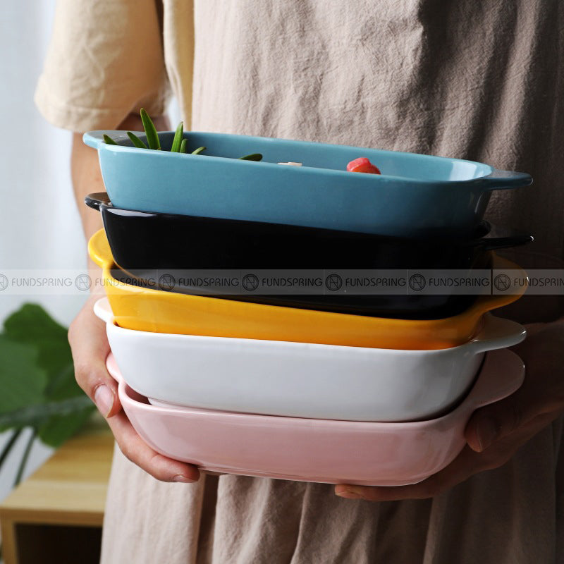 Ceramic Binaural Baking Tray Macaron Color Microwave Oven For Baking Ceramic Binaural Baking Tray Macaron Color Microwave Oven For Baking