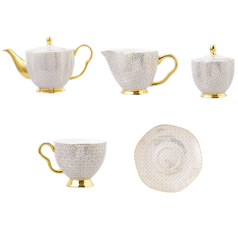 Bone China Coffee and Tea Set Gold Gilded Elegant Grey and Gold Infinite Grid - 15 Pieces Bone China Coffee and Tea Set Gold Gilded Elegant Grey and Gold Infinite Grid - 15 Pieces