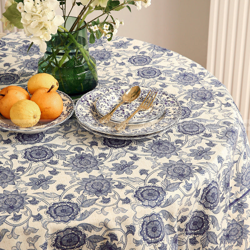 Blue Tangyun Grass Tablecloth Spun Line Desk Cover Vintage Table Cloth Blue Tangyun Grass Tablecloth Spun Line Desk Cover Vintage Table Cloth